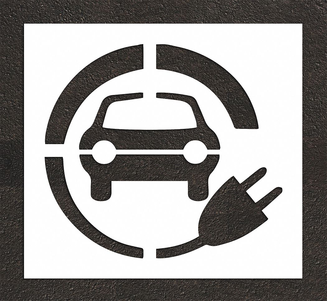 Individual Stencil: Electric Car, 50 in Overall Ht, 55 in Overall Wd, 0.063 in Thick, 1 Pieces