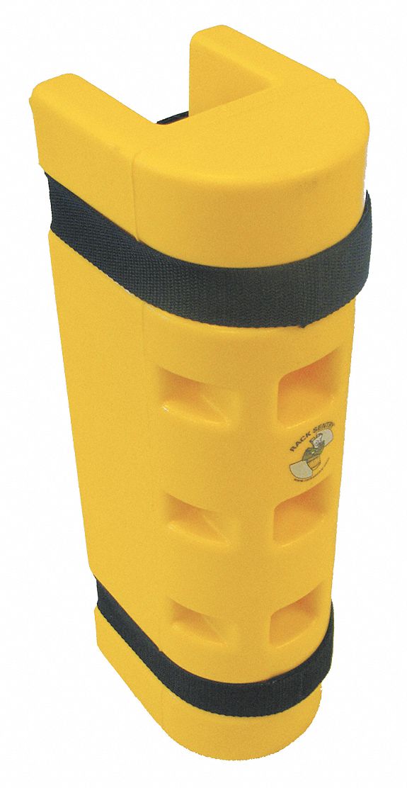 Pallet Rack Guard: Strap-On, On Upright, 3 in x 5 1/4 in x 18 in, Thermoplastic, Yellow