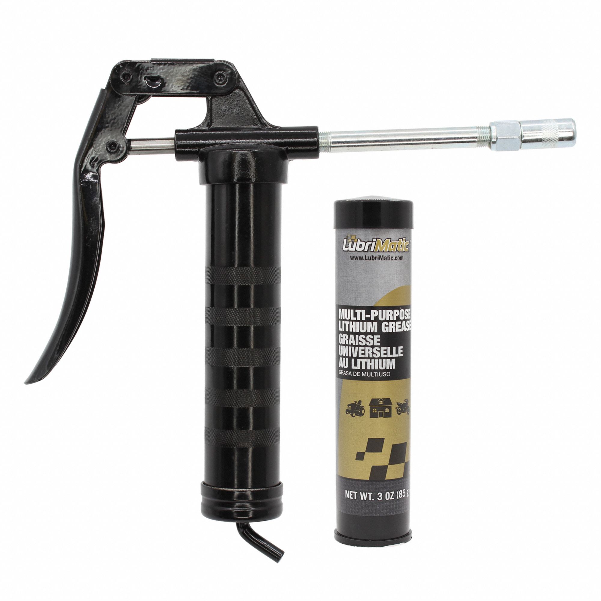 Lubrimatic Pistol Grip Mini Grease Gun 3 600 Psi 40 Strokes Per Oz Bulk Cartridge Loading Rigid Pipe Nozz 41aa51 30 132 Grainger