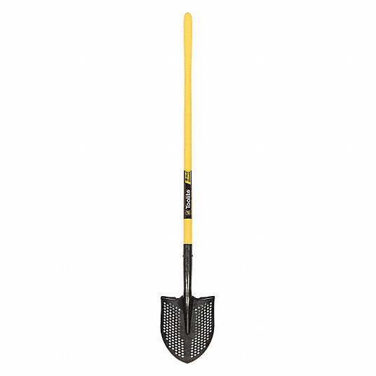 Mud/Sifting Round Point Shovel: 48 in Handle Lg, 9 in Blade Wd, 14 ga Gauge