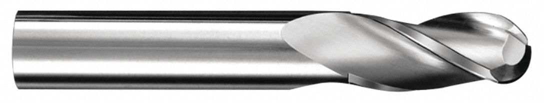 Ball End Mill, 1/4" Dia., 3/4" Cut, Carbide