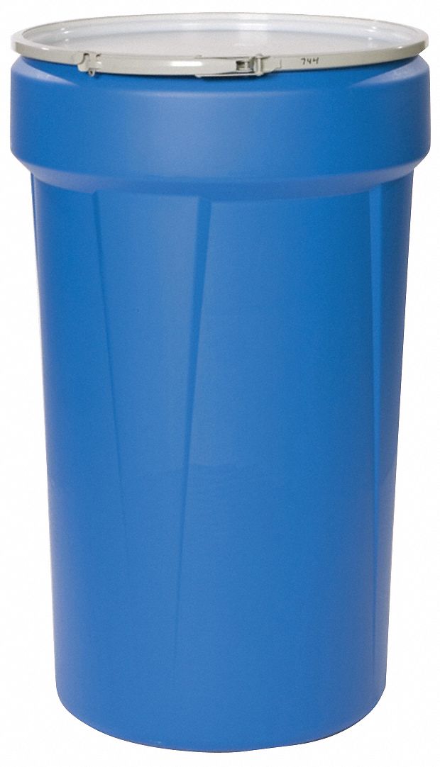 TRANSPORT DRUM, HDPE, 55 GAL, LEVER LOCK RING, UNLINED/NO INTERIOR COATING, METAL, BLUE
