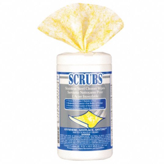 SCRUBS Stainless Steel Cleaner Wipes: Canister, 30 ct Container Size, Ready  to Use, Citrus, 6 PK