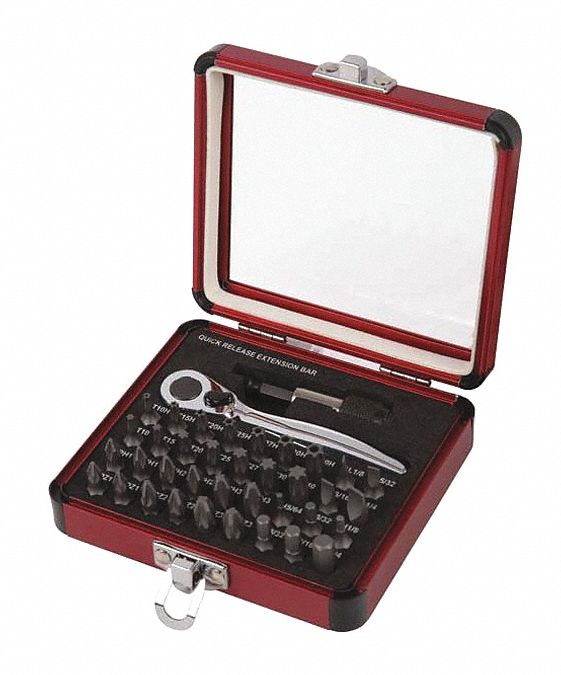 Mini Ratchet and Bit Set, 38 Pc Grainger