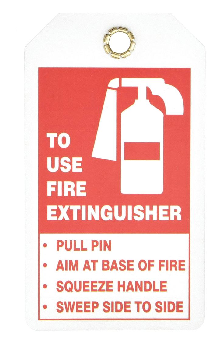 Tag: Fire Extinguisher Inspection Record, 3 1/4 in Wd, 5 3/4 in Ht, White, Rectangle, Plastic, 25 PK