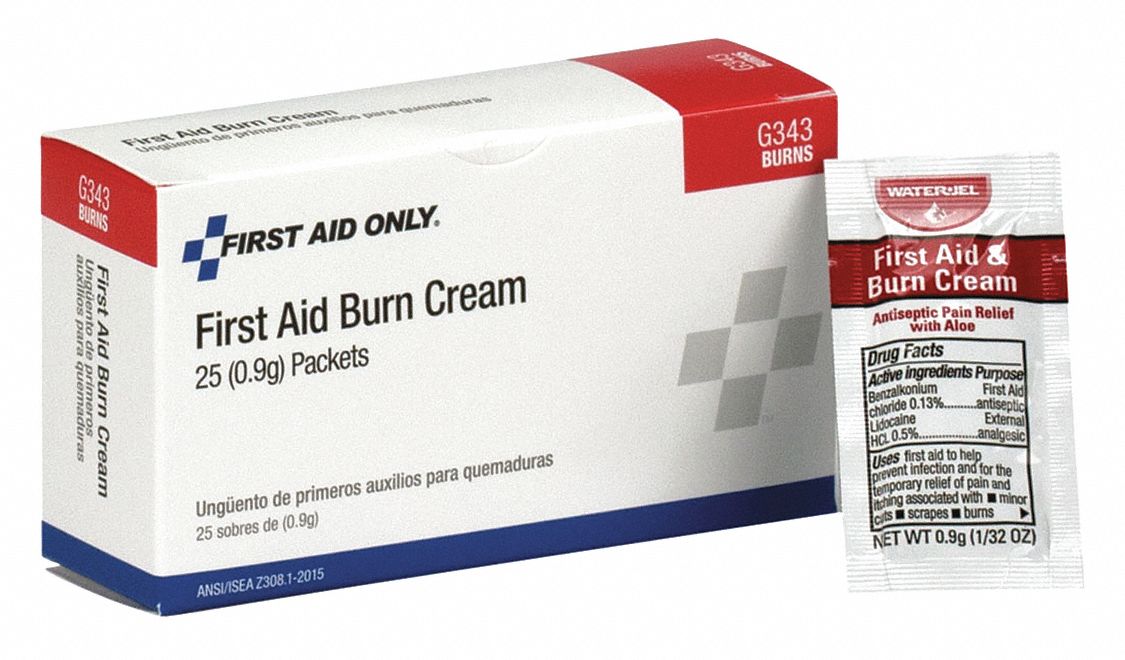 FIRST AID ONLY Burn Cream, Cream, Box, Wrapped Packets, 0.03 oz, 0.9g 41CP92G343 Grainger