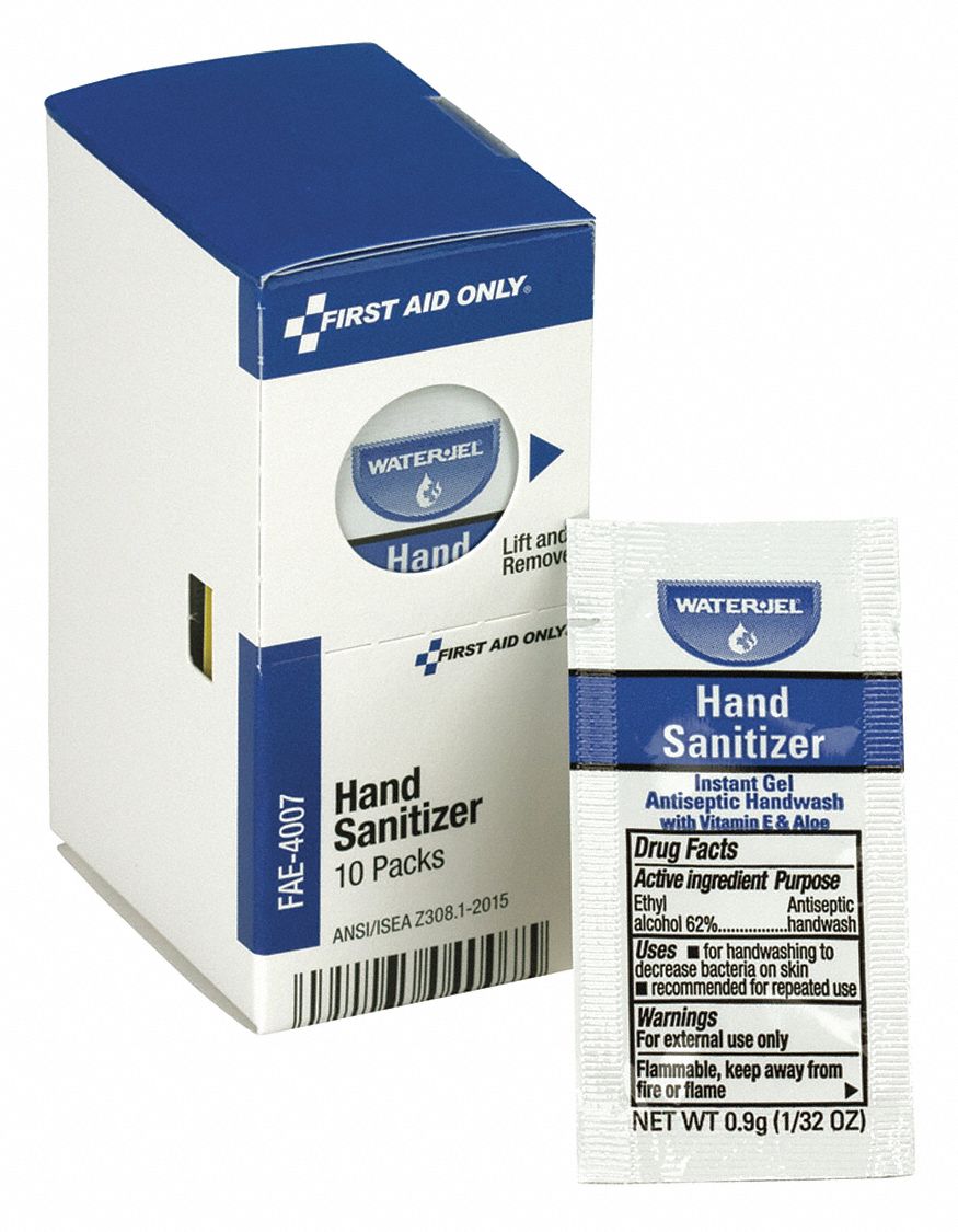 FIRST AID ONLY Hand Sanitizer: Gel, Packet, 10 ct, Fragrance Free, Ethyl  Alcohol, 10 PK