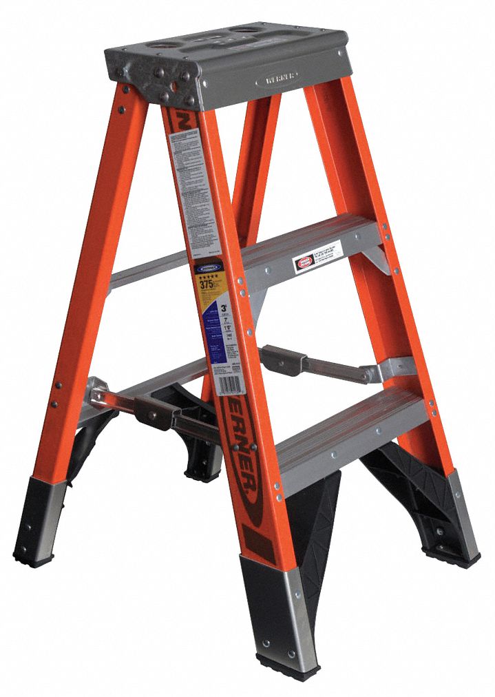 WERNER, 3 ft Ladder Ht, 2 Steps, Stepladder - 41D241|7403 - Grainger