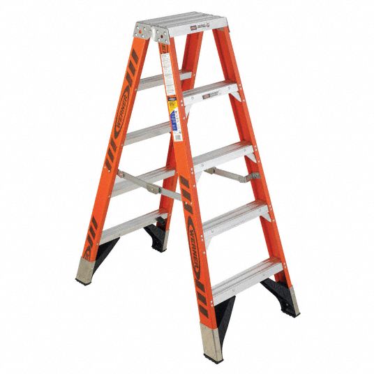 WERNER, 5 ft Ladder Size, Fiberglass, Twin Stepladder - 41D242|T7405 ...