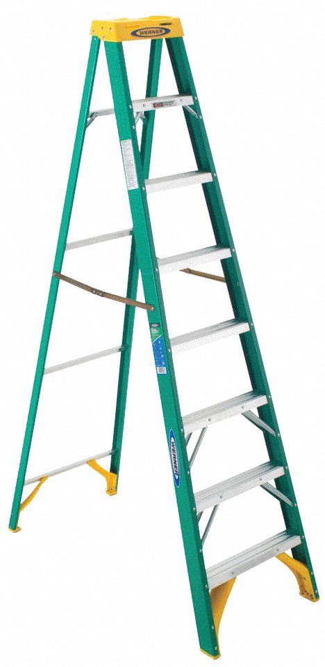 Stepladder: 8 ft Ladder Size, Fiberglass, 225 lb Load Capacity, 23 lb Wt, 5.8 ft Standing Ht