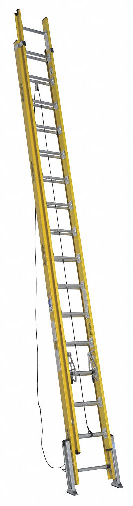 Extension Ladder: 32 ft Ladder Size, Fiberglass, 375 lb Load Capacity, 91 lb Wt, 2 Sections