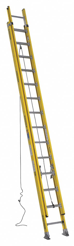 Extension Ladder: 28 ft Ladder Size, Fiberglass, 375 lb Load Capacity, 63 lb Wt, 2 Sections