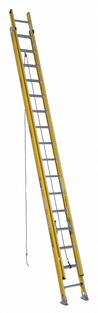 Extension Ladder: 32 ft Ladder Size, Fiberglass, 375 lb Load Capacity, 78 lb Wt, 2 Sections