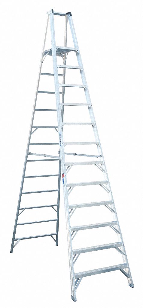 Platform Stepladder: 12 ft Ladder Size, Aluminum, 300 lb Load Capacity, 66 lb Wt