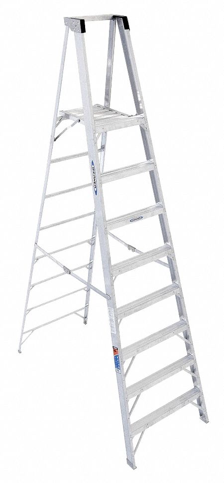Platform Stepladder: 8 ft Ladder Size, Aluminum, 300 lb Load Capacity, 32 lb Wt