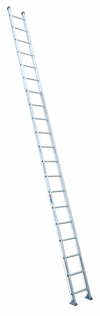 Straight Ladder: 20 ft Ladder Size, Aluminum, 300 lb Load Capacity, 46 lb Wt, 20 Rungs