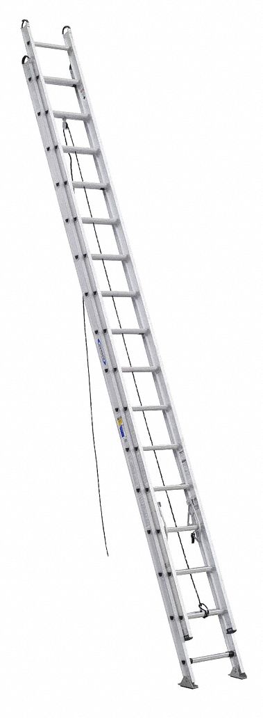 Extension Ladder: 32 ft Ladder Size, Aluminum, 375 lb Load Capacity, 74 lb Wt, 2 Sections