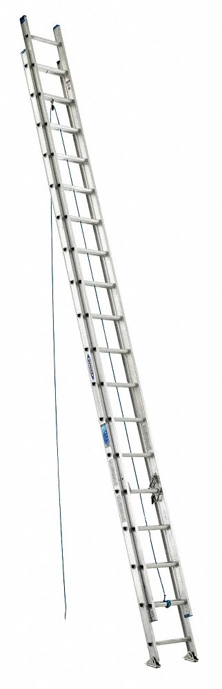 Extension Ladder: 36 ft Ladder Size, Aluminum, 250 lb Load Capacity, 78 lb Wt, 2 Sections