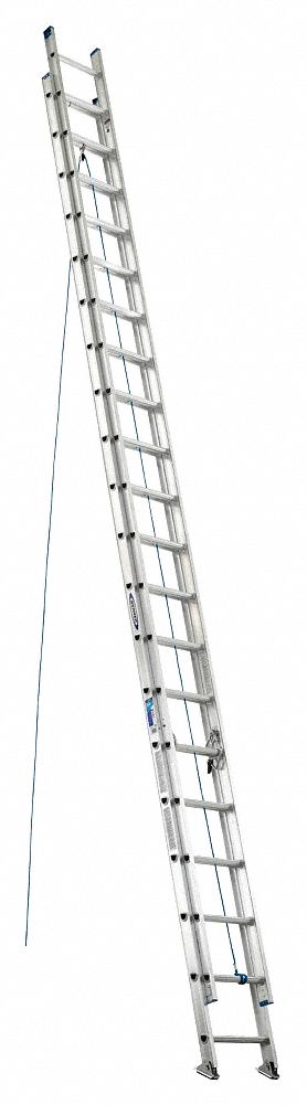 Extension Ladder: 40 ft Ladder Size, Aluminum, 250 lb Load Capacity, 86 lb Wt, 2 Sections