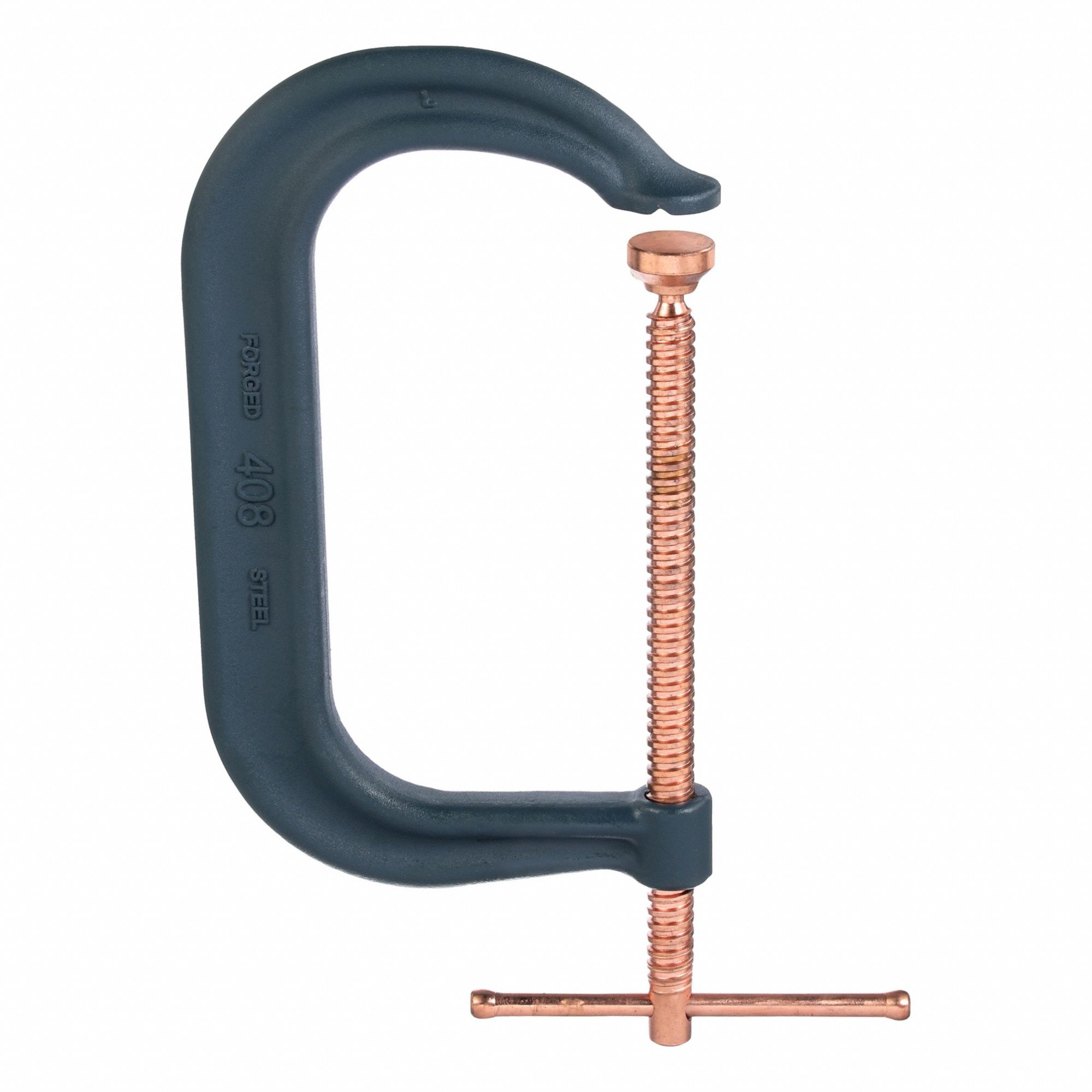 Spatter Resistant C-Clamp: Extra Heavy Duty, V-Grooved, Swivel, Sliding T Handle