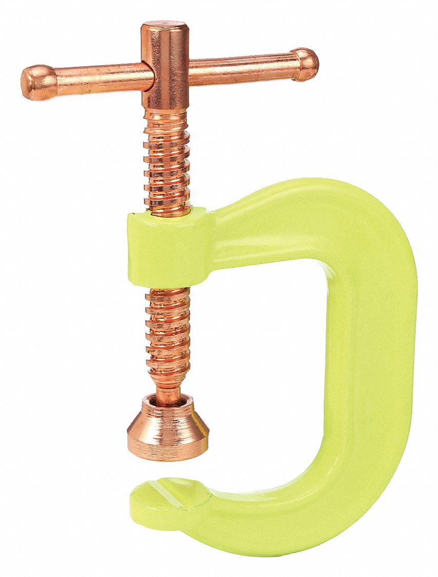 Spatter Resistant C-Clamp: High Vis, Heavy Duty, V-Grooved, Swivel, Sliding T Handle