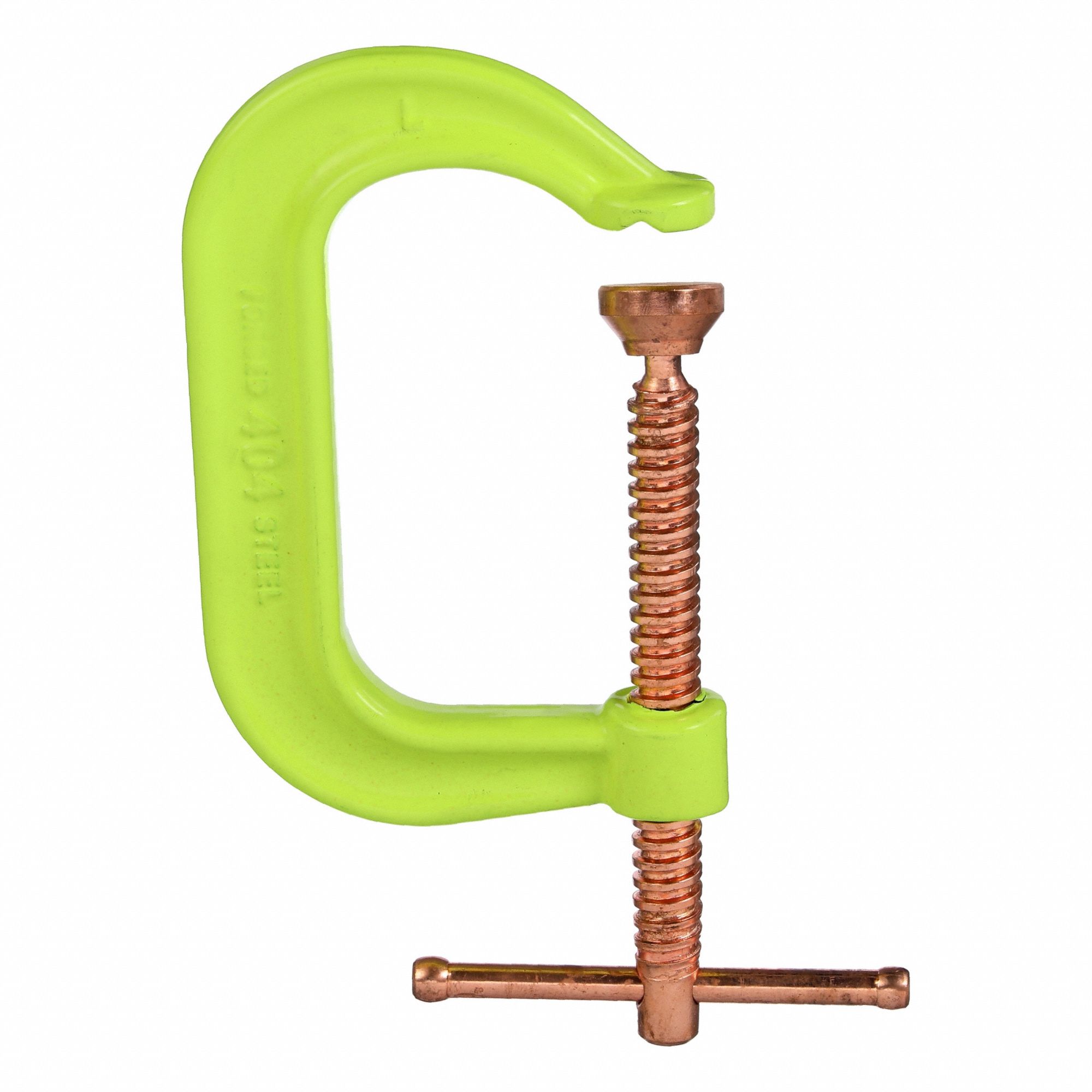 Spatter Resistant C-Clamp: High Vis, Extra Heavy Duty, V-Grooved, Swivel, Sliding T Handle