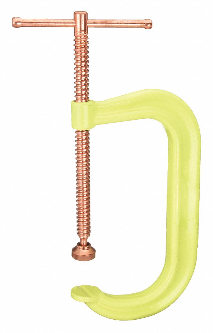 Spatter Resistant C-Clamp: High Vis, Extra Heavy Duty, V-Grooved, Swivel, Sliding T Handle