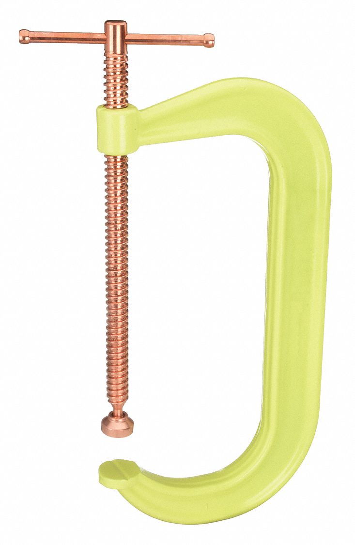 Spatter Resistant C-Clamp: High Vis, Extra Heavy Duty, V-Grooved, Swivel, Sliding T Handle