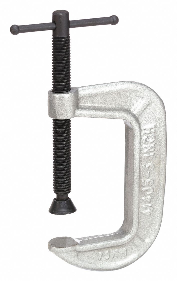 C-Clamp: Medium Duty, Flat, Swivel, Sliding T Handle, 0 in – 3 in Jaw Opening, 2 in Throat Dp
