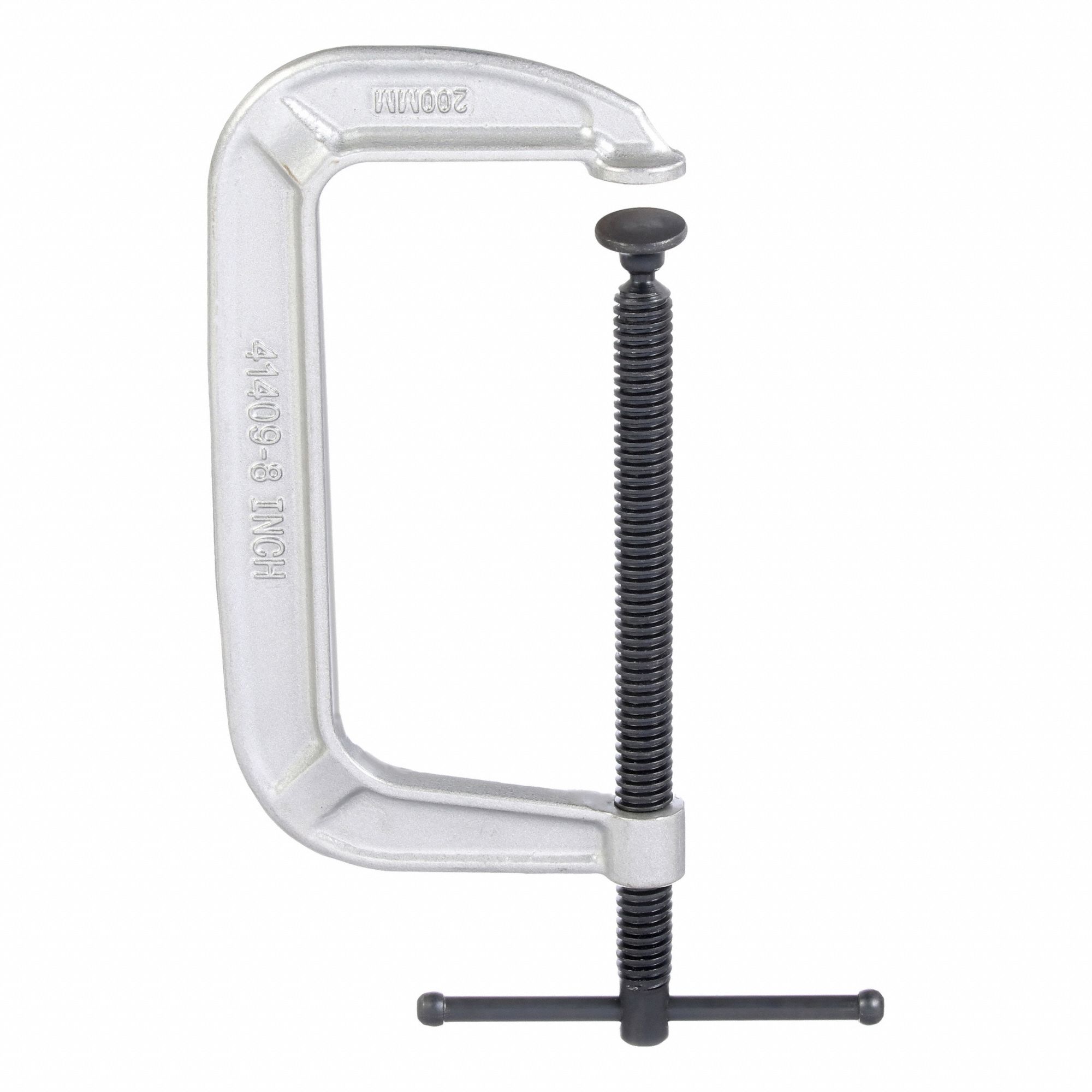 C-Clamp: Medium Duty, Flat, Swivel, Sliding T Handle, 0 in – 8 in Jaw Opening, 4 in Throat Dp