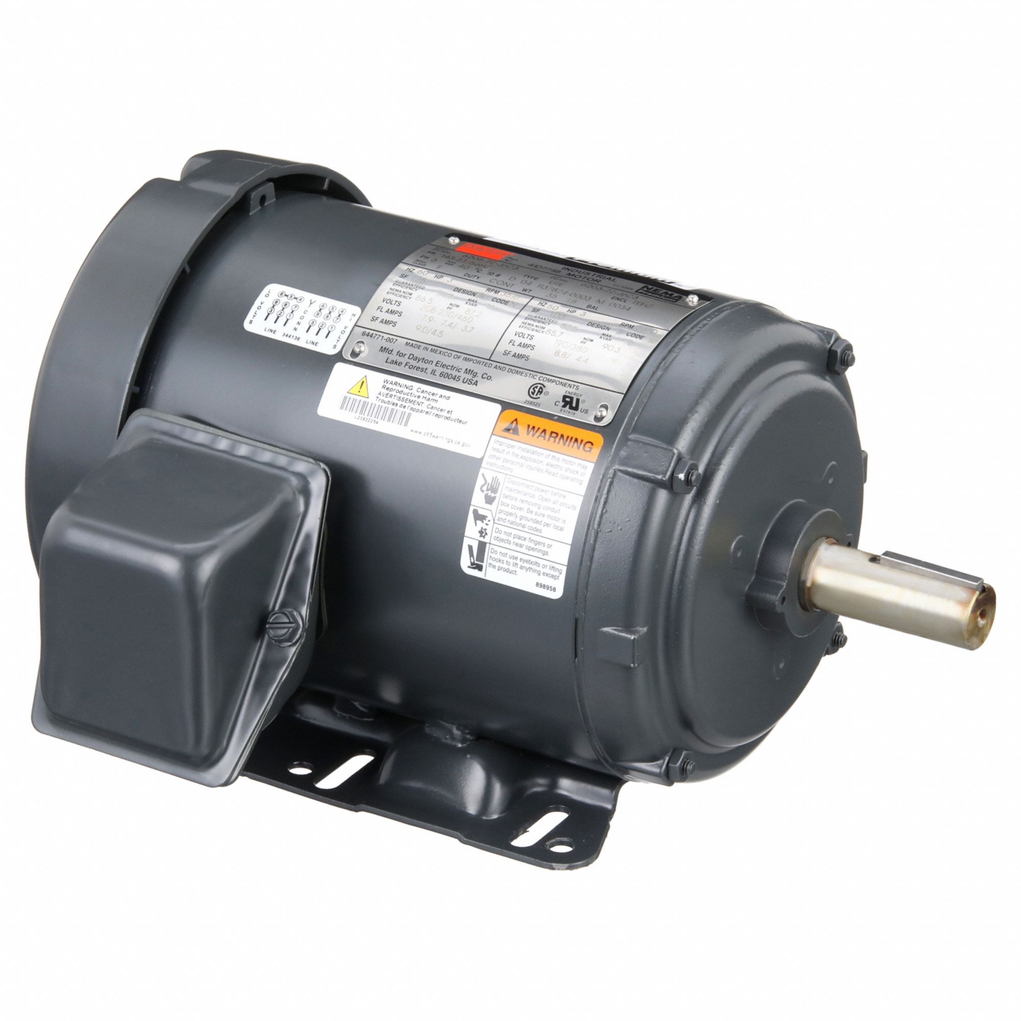 General Purpose Motor: Totally Enclosed Fan Cooled, Rigid Base Mount, 3 HP, 208-230/460V AC
