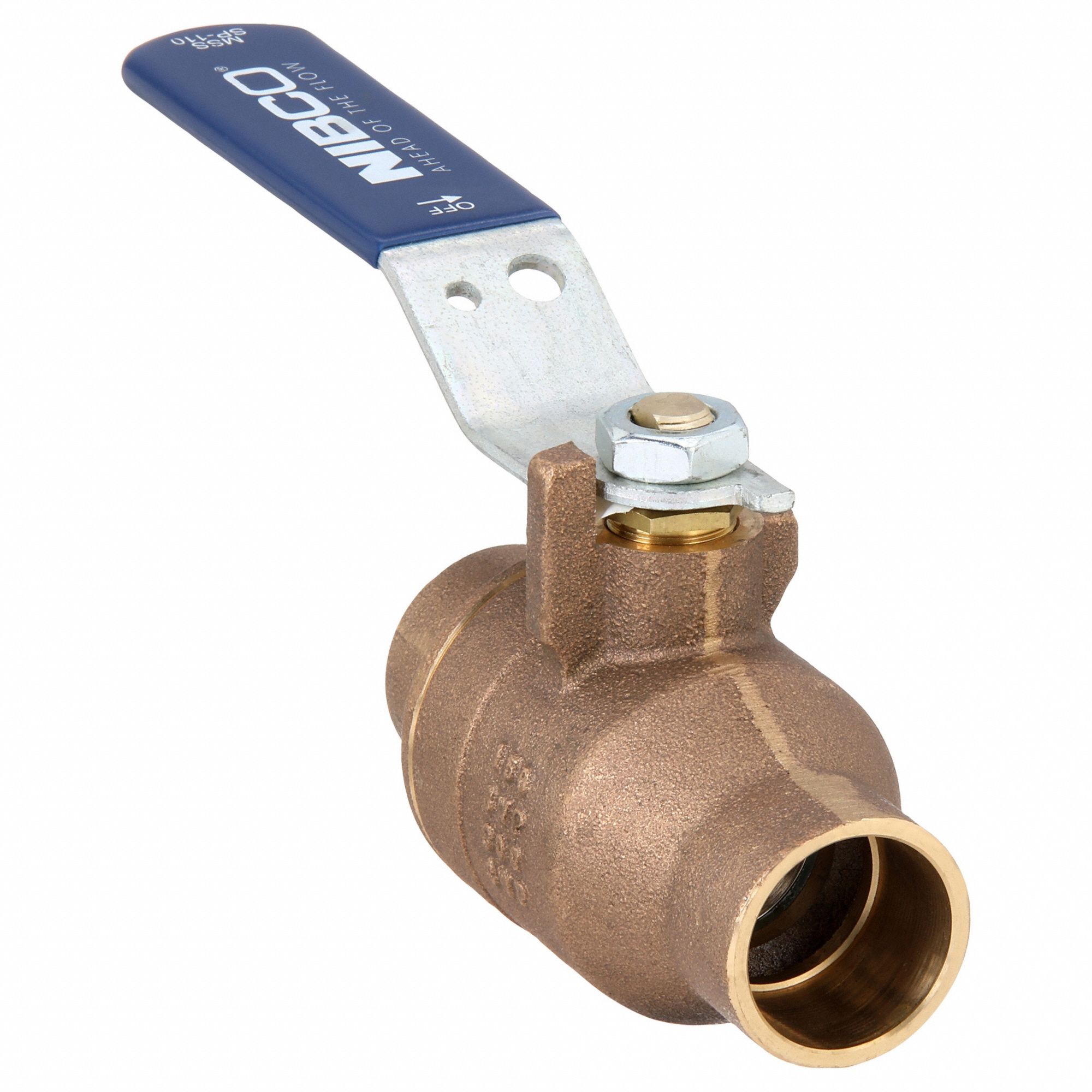 Manual Two-Way Ball Valve: 1 1/4 in, Bronze, Straight, Sweat x Sweat, Full Port, Two-Piece