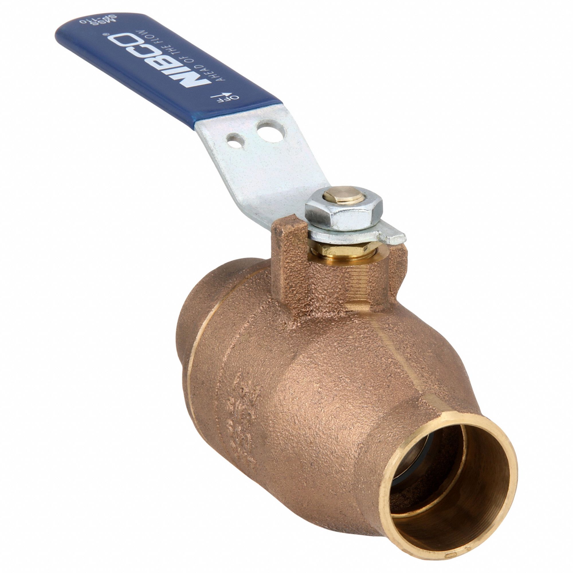 Manual Two-Way Ball Valve: 1 1/2 in, Bronze, Straight, Sweat x Sweat, Full Port, Two-Piece