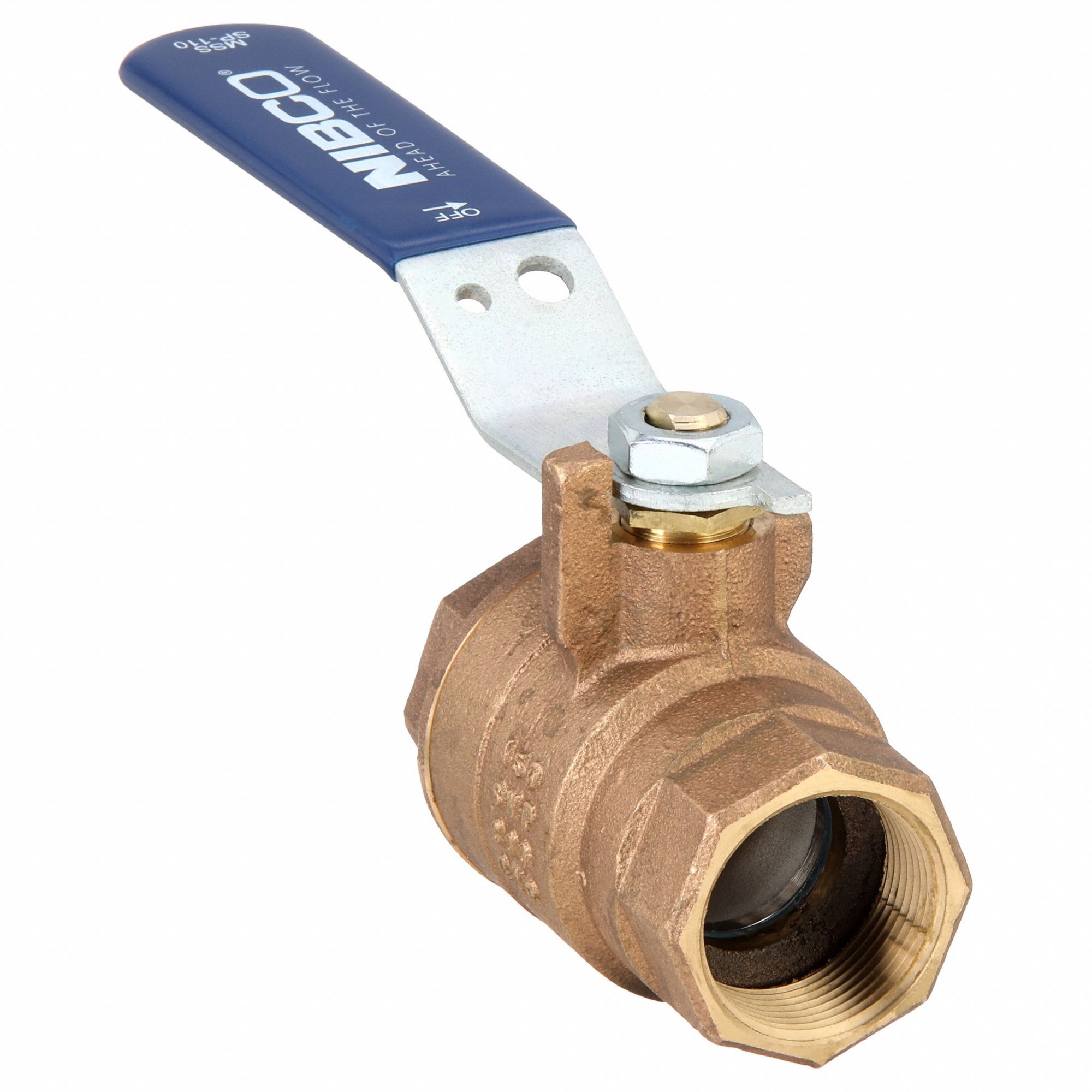 Manual Two-Way Ball Valve: 1 1/4 in, Bronze, Straight, FNPT x FNPT, Full Port, Two-Piece, Blue