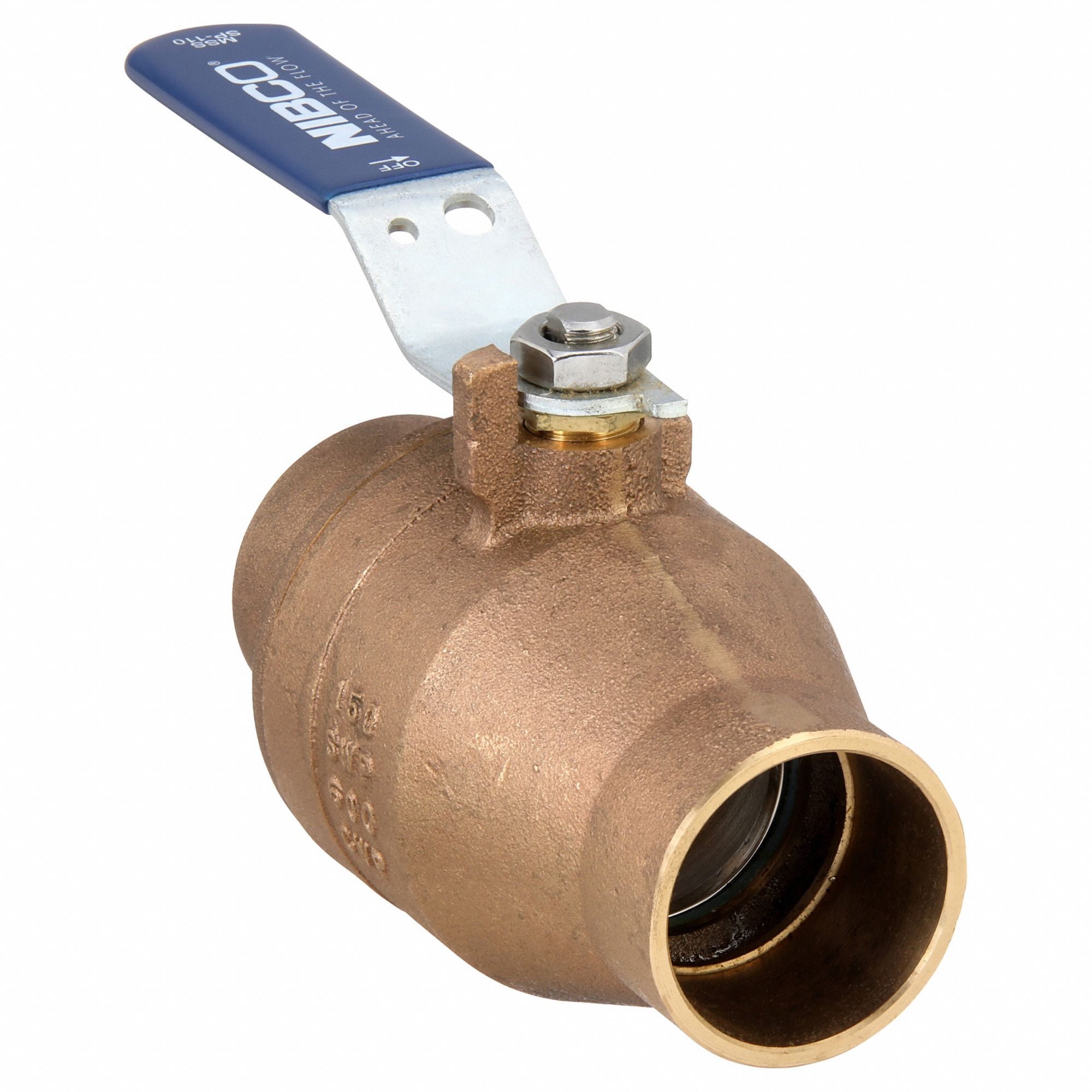 Manual Two-Way Ball Valve: 2 in, Bronze, Straight, Sweat x Sweat, 600 psi Max. Pressure (CWP)