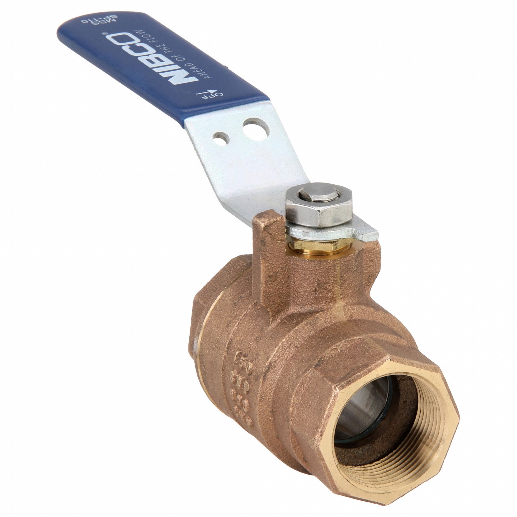 Manual Two-Way Ball Valve: 1 1/4 in, Bronze, Straight, FNPT x FNPT, Full Port, Two-Piece, Blue