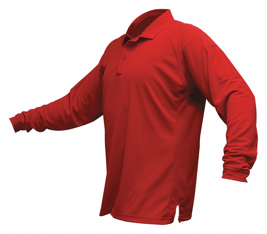 Tactical Polo Shirt: Gen, Polo Shirt, Men's, Tactical Polo Shirt, Button, Long Sleeve, M, Red