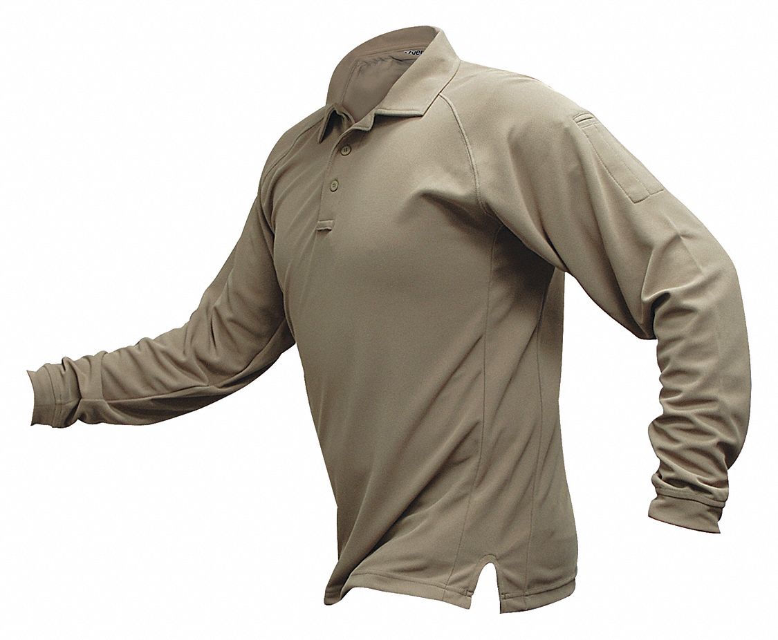 Tactical Polo Shirt: Gen, Polo Shirt, Men's, Tactical Polo Shirt, Button, Long Sleeve, M, Tan