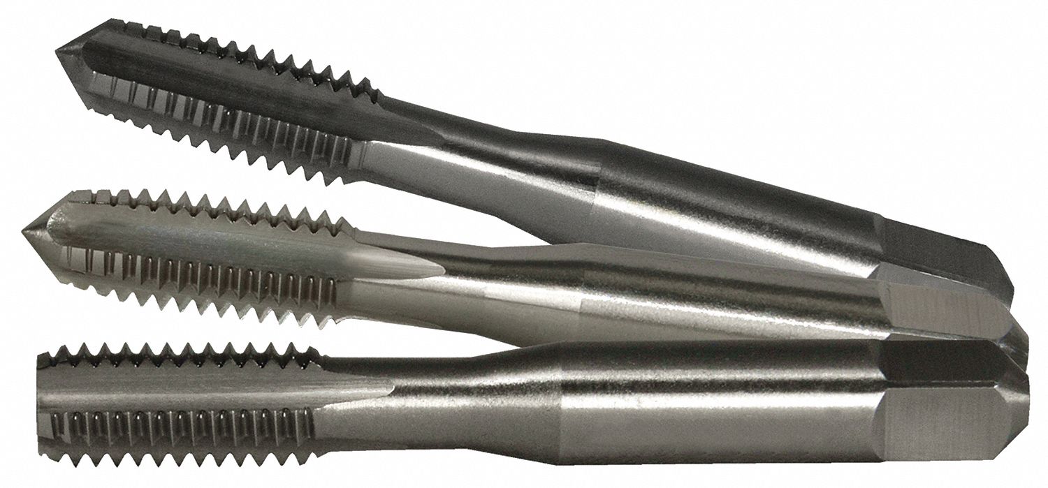 TAP SET, ¼"-20 TAP THREAD, 1 THREAD L, 2½ IN LENGTH, RIGHT HAND, 3 PIECE SET