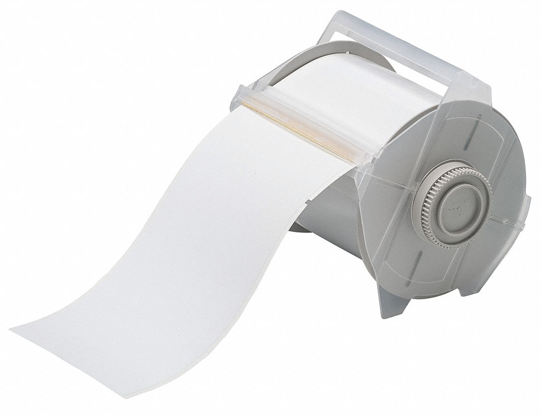 Pre-Cut Label Stock Roll: 4 in x 6 1/4 in, Acrylic, Aggressive Adhesive/Permanent Adhesive