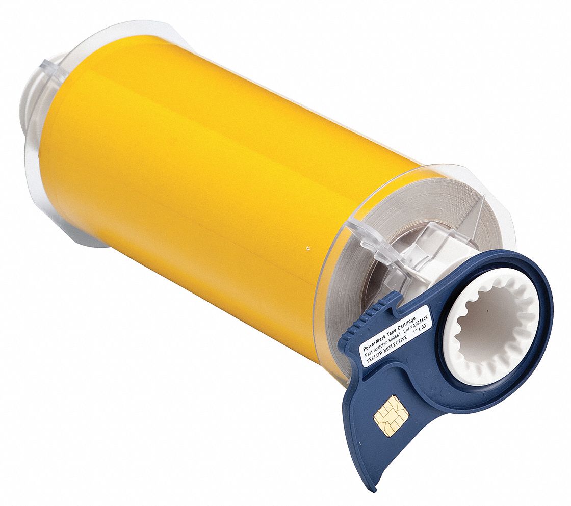 Continuous Label Stock: 7 in x 33 ft, Plastic, Yellow (Gloss), Outdoor