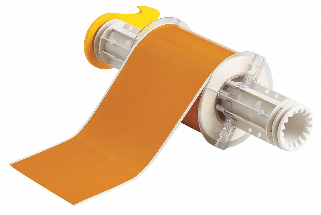 Continuous Label Stock: 4 in x 50 ft, Polyester, Ochre (Gloss), Outdoor