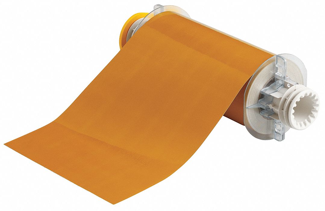 Continuous Label Stock: 7 in x 50 ft, Polyester, Ochre (Gloss), Outdoor