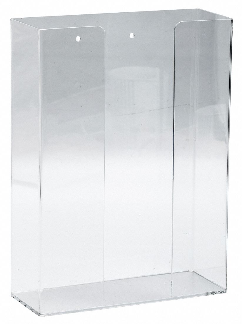 S-Curve MCD-20 A Acrylic 2 Compartment Glove Dispenser with Front Access Tray 18 Height 12 Depth 10.5 Width 1/4 Thickness Amber 1/4 Thickness 10.5 Width 18 Height 12 Depth S-Curve Technologies Inc