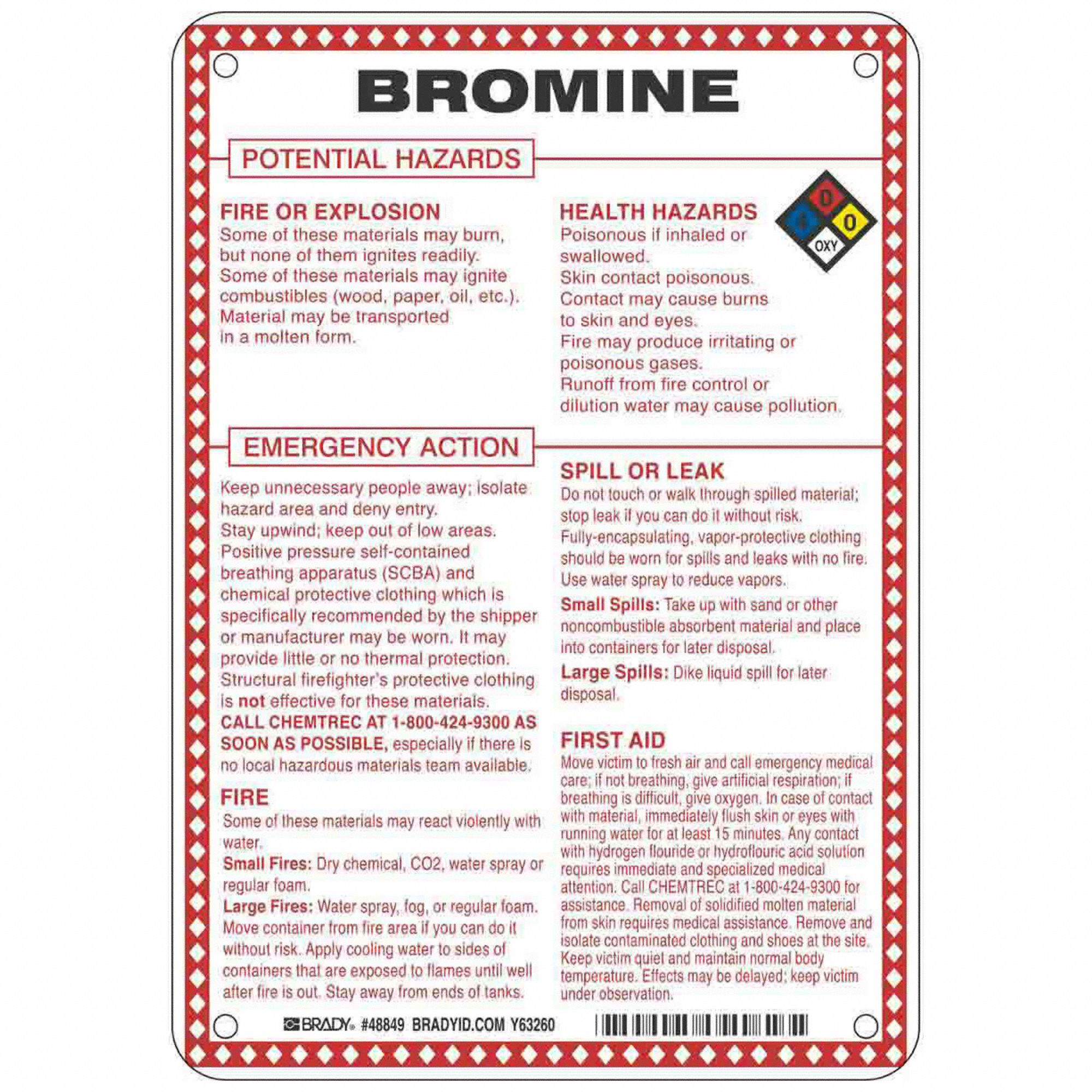 Bromine Potential Hazards, Fiberglass, Chemical Sign 41F46048849