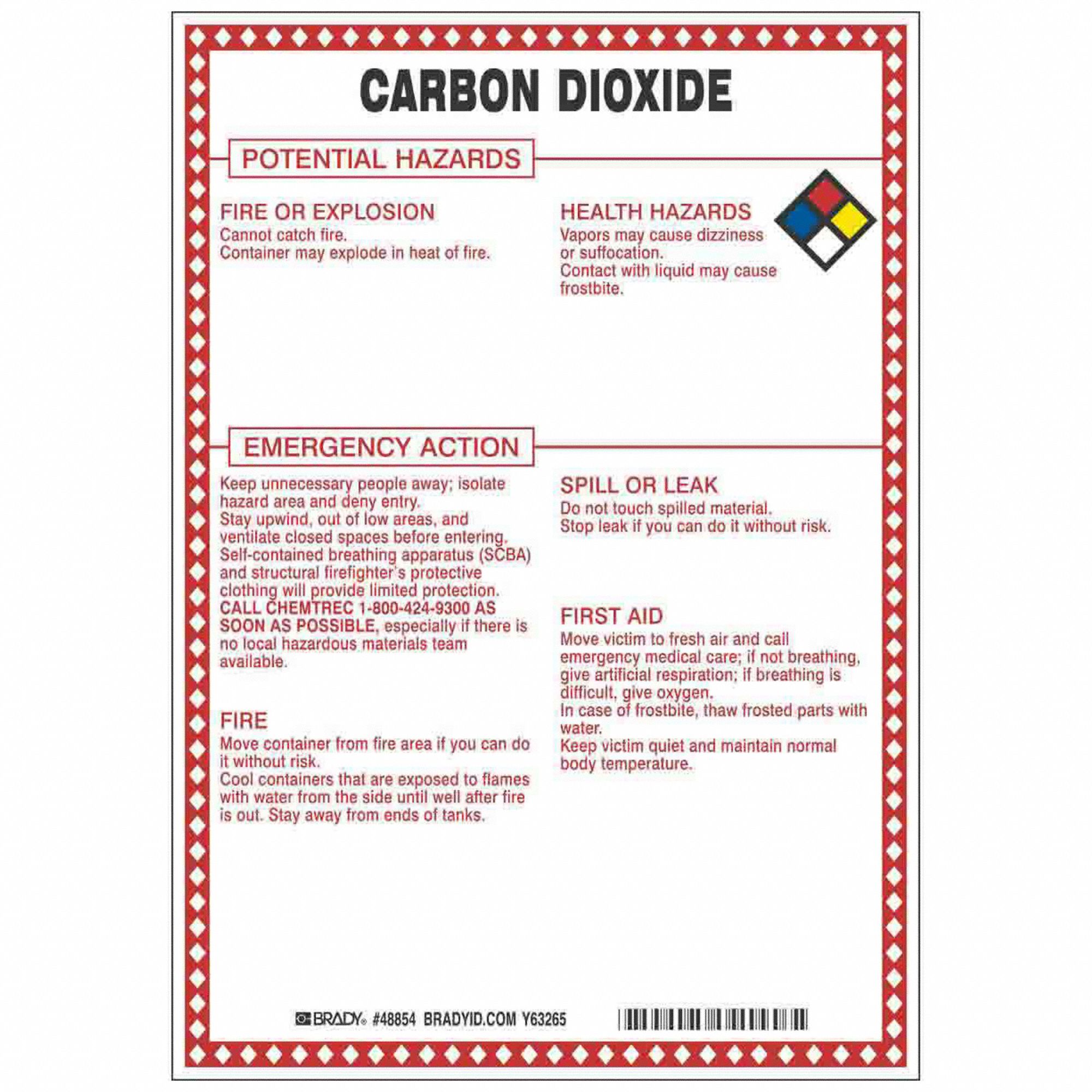Carbon Dioxide Hazards, Fiberglass, Sign - 41F465|48854 - Grainger