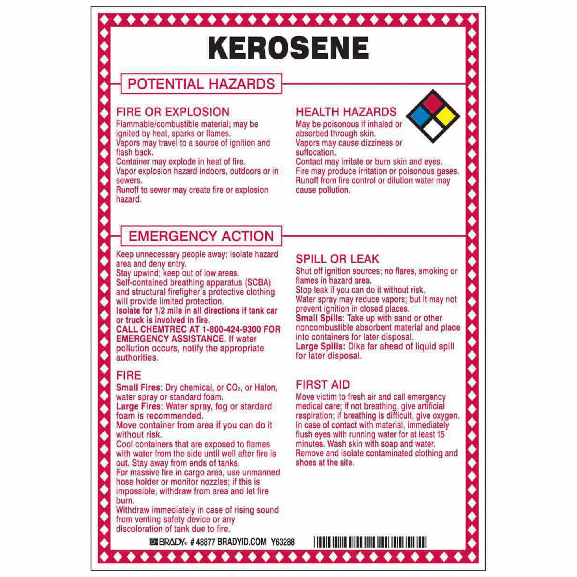 Kerosene Potential Hazards, Fiberglass, Chemical Sign 41F48848877