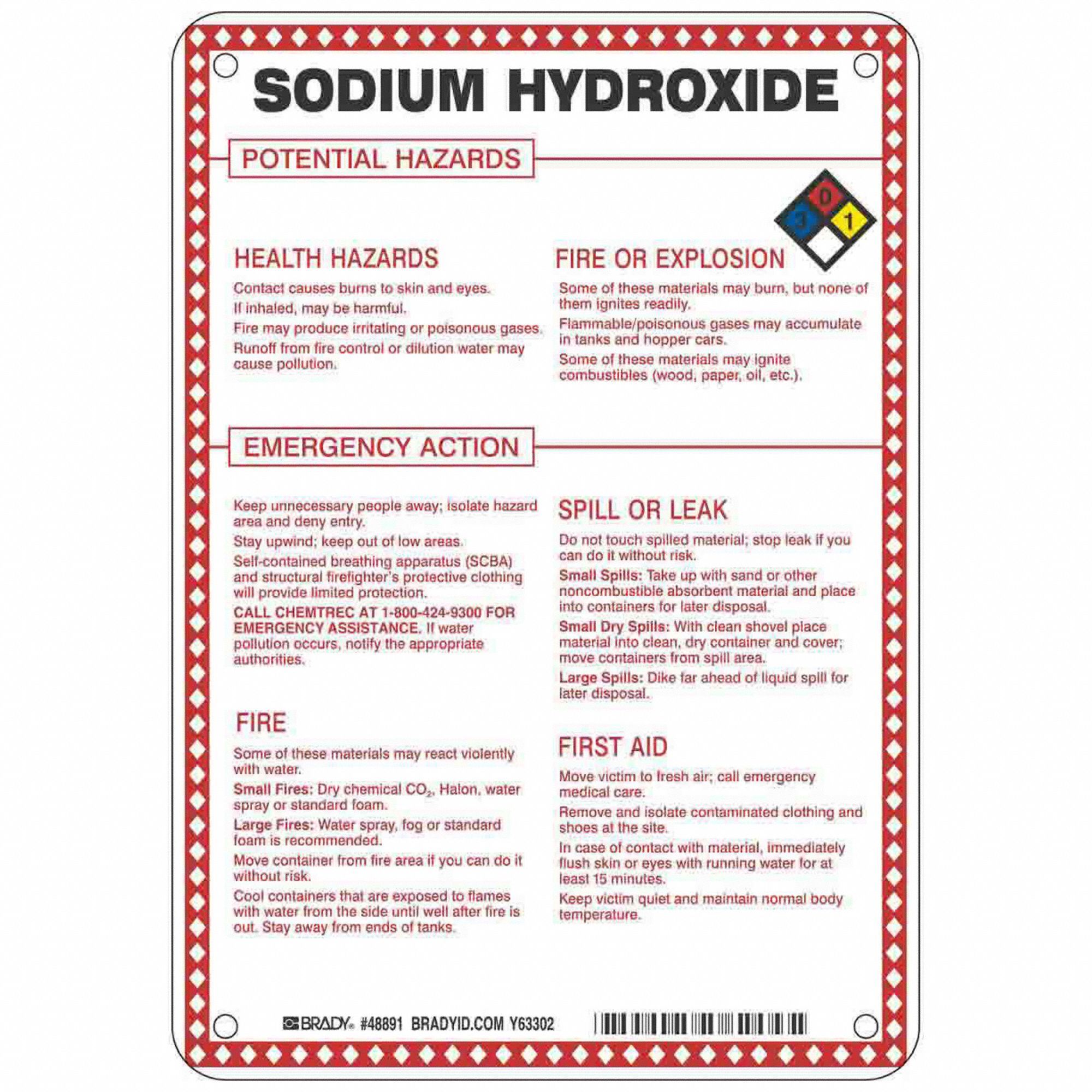 Sodium Hydroxide Potential Hazards, Fiberglass, Chemical Sign 41F503