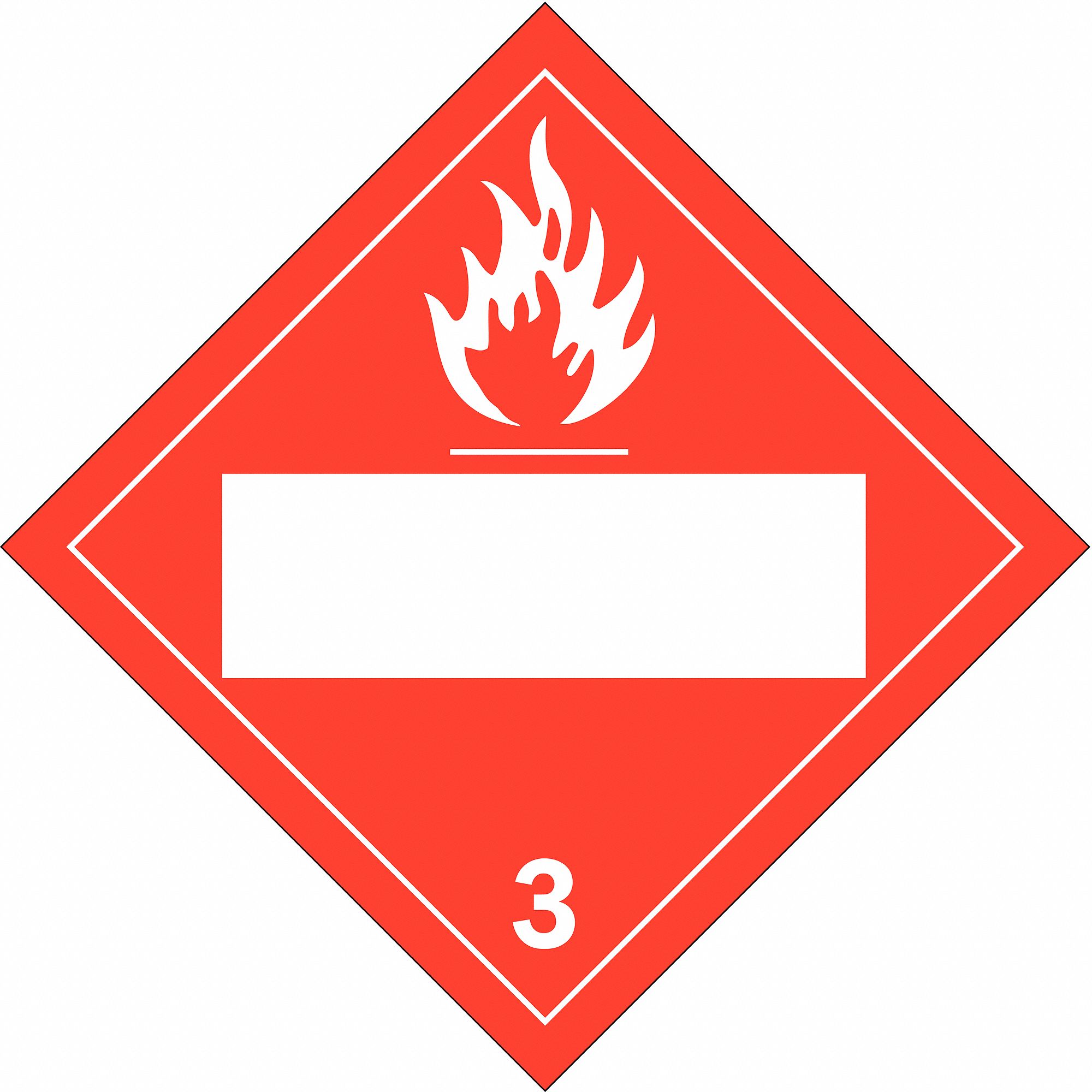 DOT Container Placard: 3, 10 3/4 in x 10 3/4 in, 10 3/4 in Label Ht, 10 3/4 in Label Wd