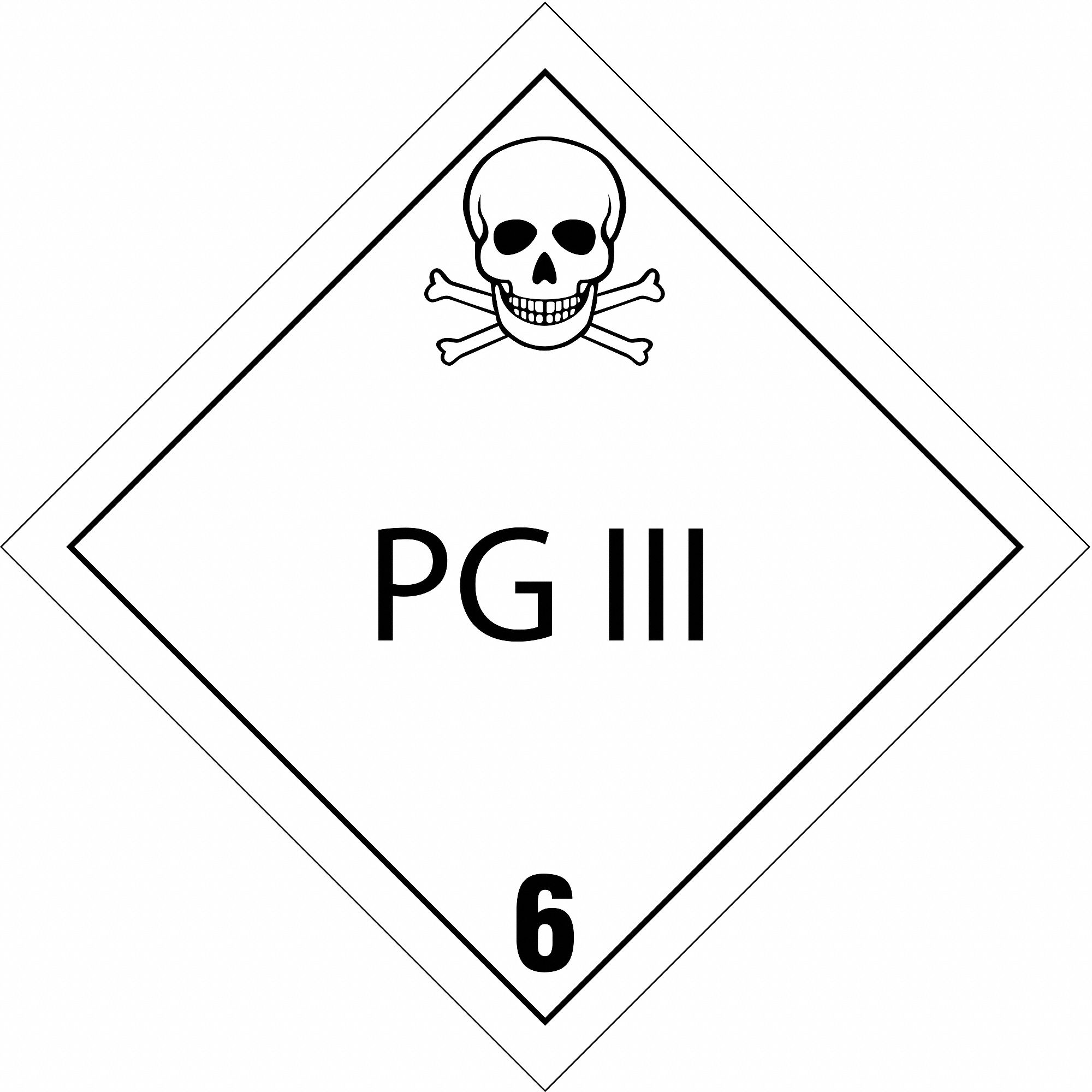 DOT Container Placard: PG III 6, 10 3/4 in x 10 3/4 in, 10 3/4 in Label Ht, 10 3/4 in Label Wd